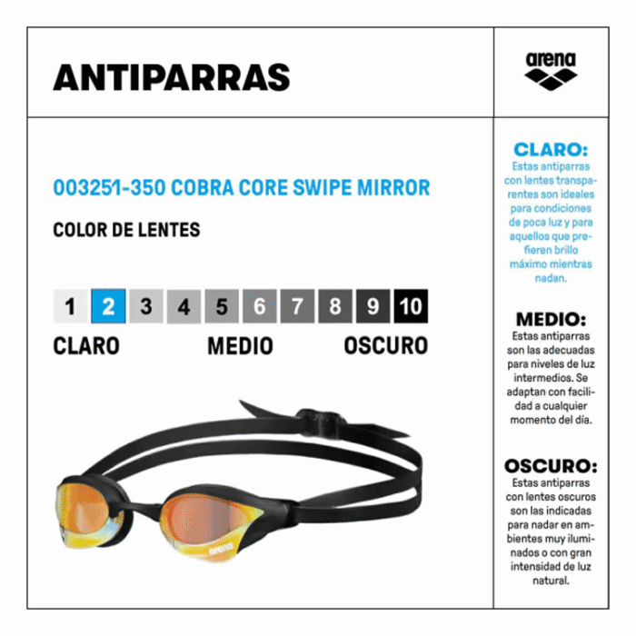 Antiparras Cobra Core Swipe Mirror 350 dorado/negro Arena - Imagen 3
