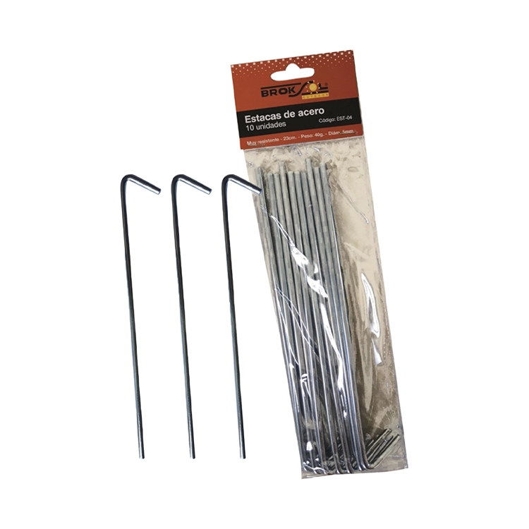 BGASEST04 estaca metálica 5mm x 10 u reforzada Brogas Estaca metálica reforzada 5 mm x 10 u Broksol - Imagen 1