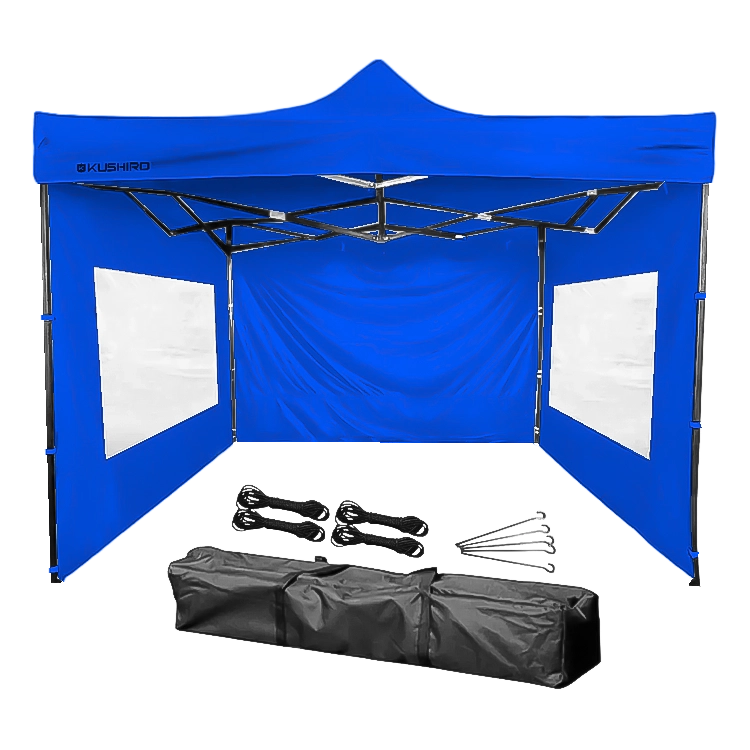 gazebo kushiro 3 x 3 azul 01 Gazebo 3 x 3m acero paredes Oxford 1080 Denier - Imagen 1
